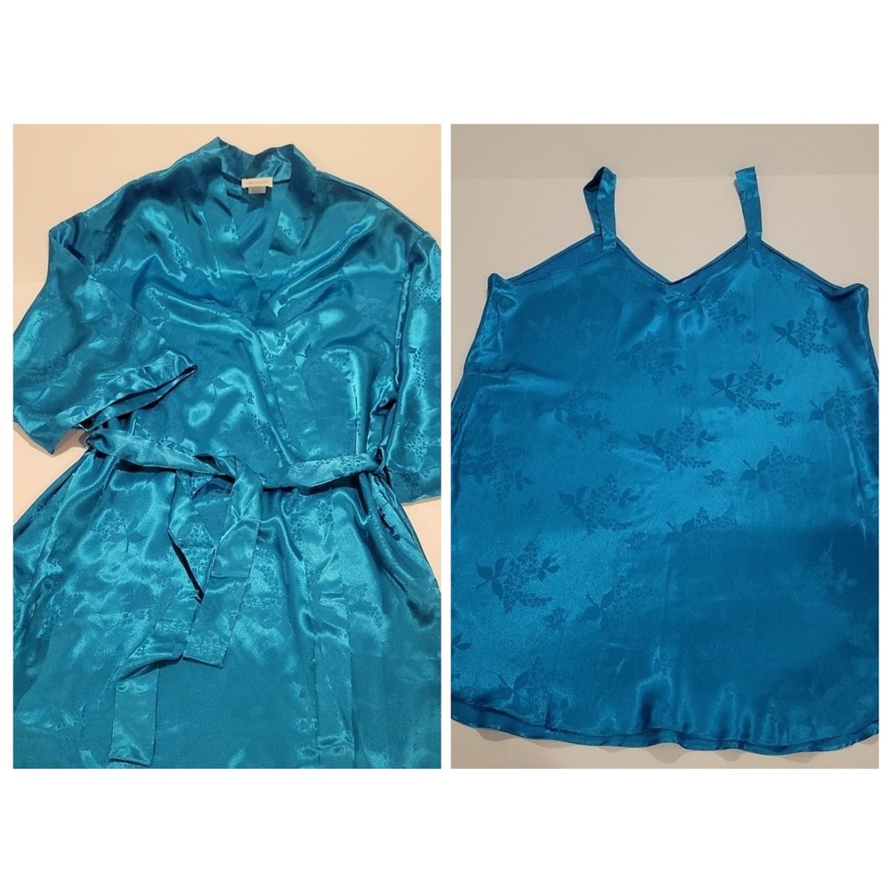 Vintage Barbizon XL Chemise & Robe Set Silky Lace Floral Lingerie Nightgown